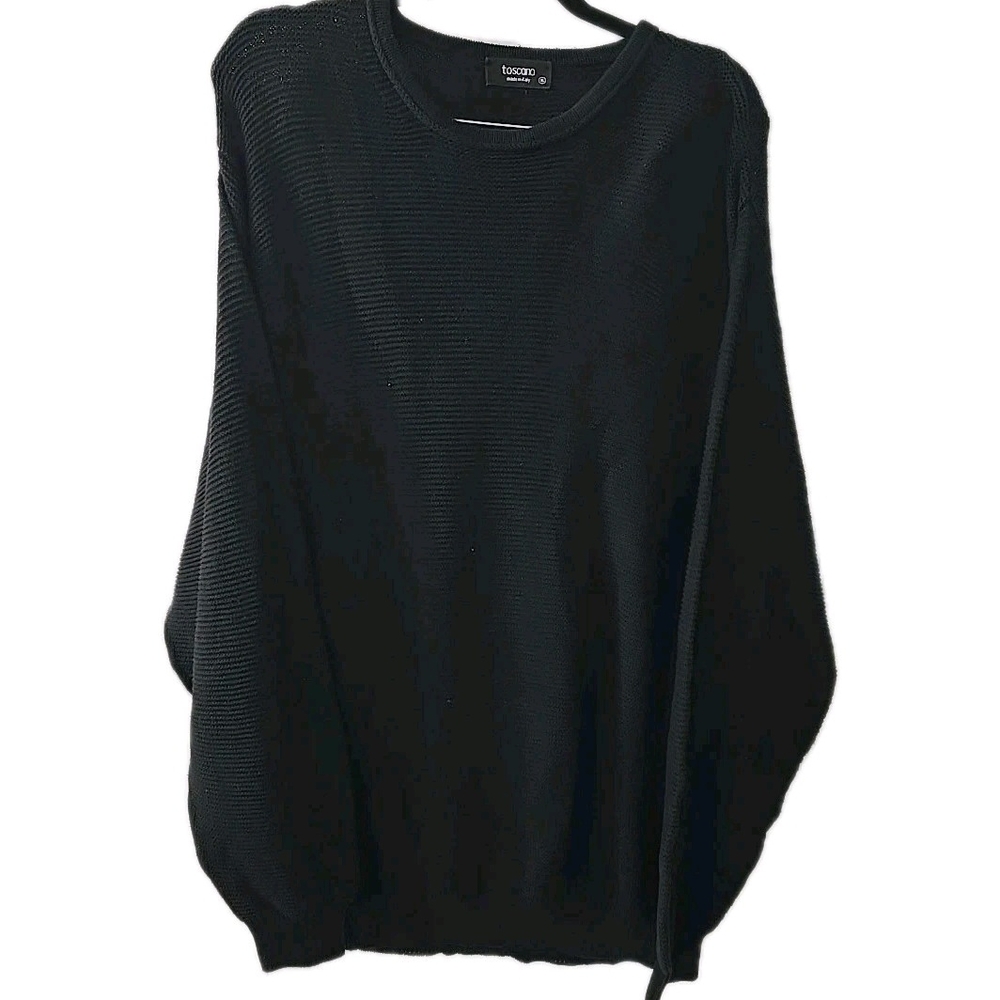 Toscano Men's Black Knit Cotton Long Sleeve Pullover Italian Made Sweater Sz‎ XL